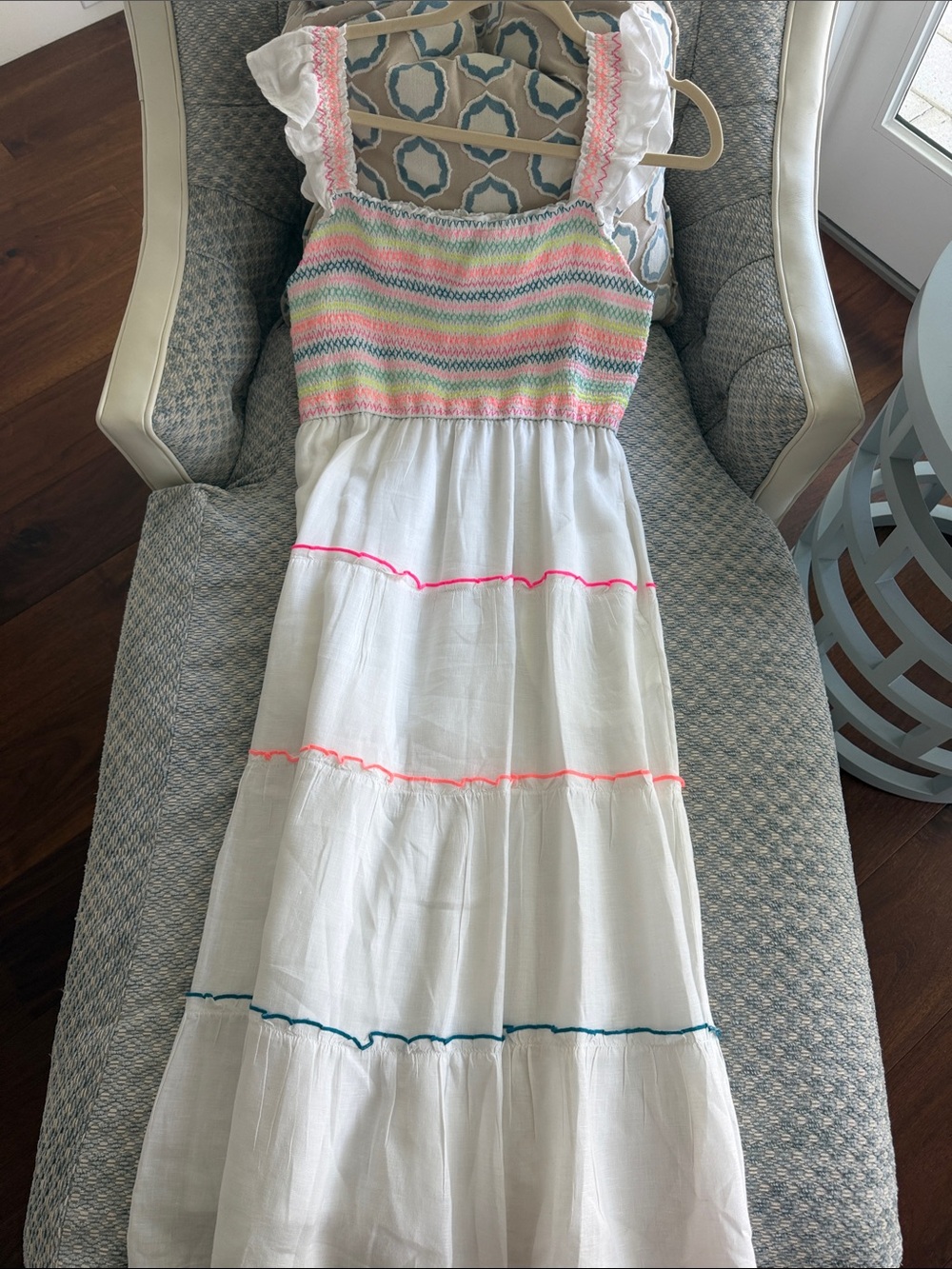 Vineyard Vines White Maxi Dress with Pastel Smocked Bodice